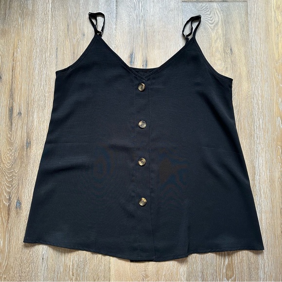 A-Line Black Button-Down Sleeveless Blouse Thin Straps Tank Top - Picture 9 of 10